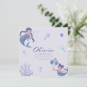 Convites Cauda de sereia roxa azul de aniversário sob o mar