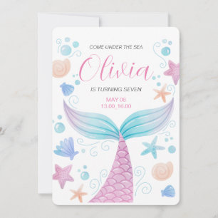 Convites Cauda de Sereia Sob o Mar Rosa Aniversário