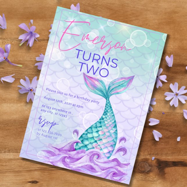 Convites Cauda de Sereia Sob o Mar Roxo Aniversário  (Criador carregado)