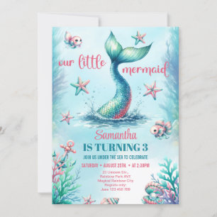 Convites Cauda de sereia turquesa em aquarela chique de ani