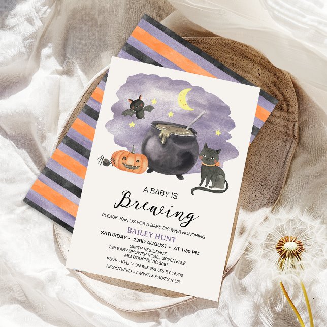 Convites Cauldron Halloween Baby Está Criando Chá de fralda (Halloween Baby Is Brewing Baby Shower Invitation, Halloween Themed Gender Neutral Baby Shower Invite)