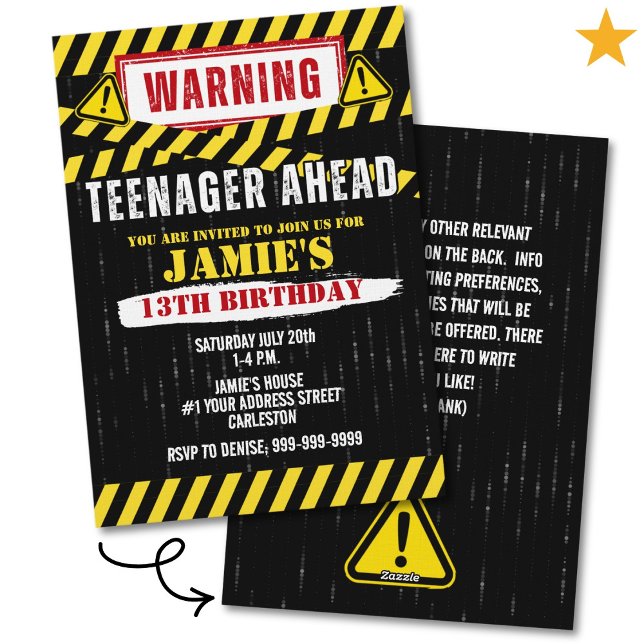 Convites Caution Warning Sign Teenager 13th Birthday  (Criador carregado)