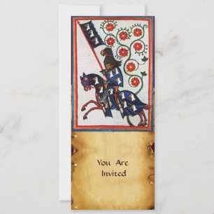 CONVITES CAVALEIRO AZUL A CAVALO PERGAMINHO MEDIEVAL