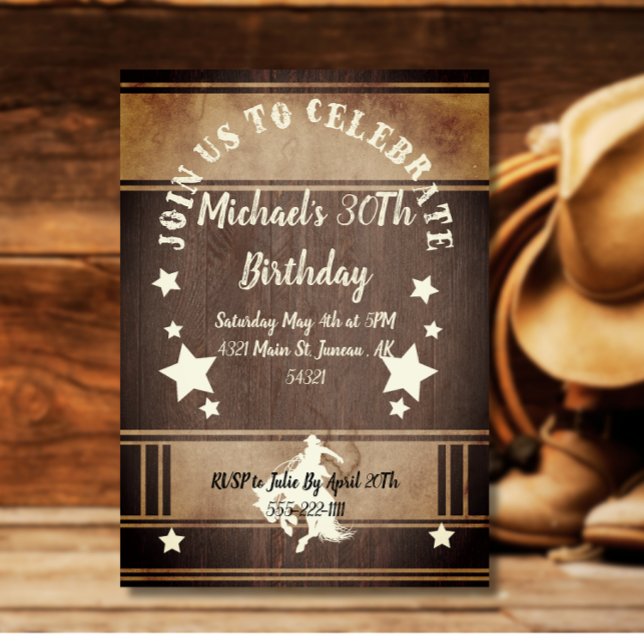 Convites Cavaleiro de pau selvagem, aniversário oeste (Criador carregado)