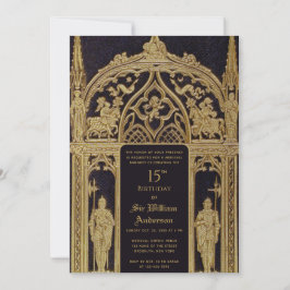 Convites Cavaleiro Medieval Pensava Aniversário Dourado Gót