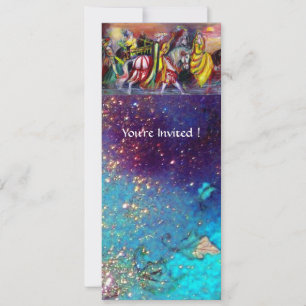 Convites CAVALEIROS, MÚSICA À NOITE, Brilhos Dourados Azuis