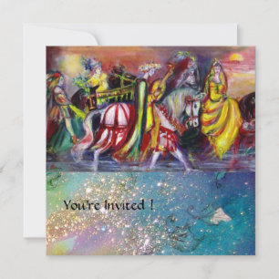 Convites CAVALEIROS, MÚSICA À NOITE, Brilhos Dourados Azuis