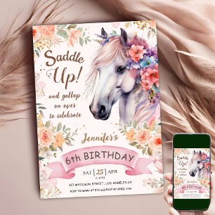 Convites Cavalgue o Cavalo Branco Menina Floral de 6º Anive