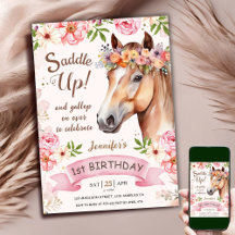 Cavalo 1º Aniversário CowGirl Rosa Floral Saddle U