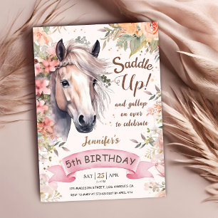 Convites Cavalo 5º Aniversário Menina Selvagem Floral Monta