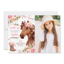 Cavalo Aniversário Convidar Garota Cowgirl Rosa Fl