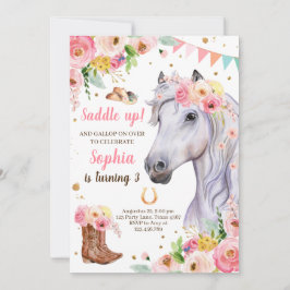 Convites Cavalo Aniversário Convidar Garota Cowgirl Rosa Fl