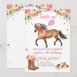Convites Cavalo Aniversário Convidar Garota Cowgirl Rosa Fl