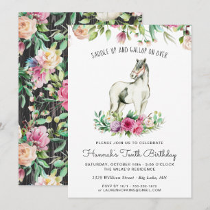 Convites Cavalo Bonito e Flores   Aniversário de Madeira Rú