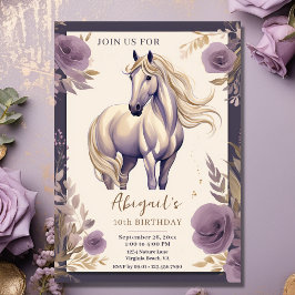 Convites Cavalo bonito e Flores Roxo e Dourado Aniversário