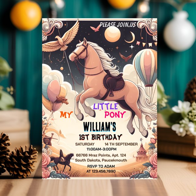 Convites cavalo bonito meu pequeno pônei primeiro primeiro  (Criador carregado)