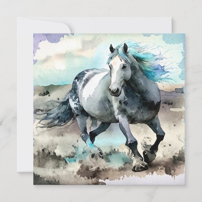 Convites Cavalo de Água Corroendo Aquarela  (Frente)