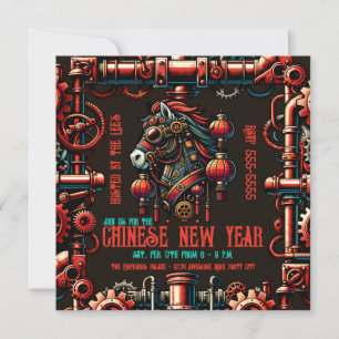 Convites Cavalo de Ano Novo Chinês Steampunk
