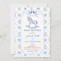 Cavalo de balanço de chuveiro de bebê em azul com