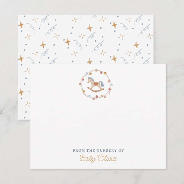 Convites cavalo de balanço, pom-poms, do berçário da carta (Frente/Verso)