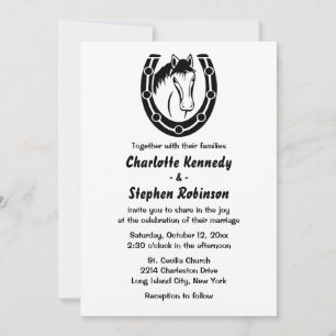 Convites Cavalo de Casamento Ocidental País Ferradura Preto