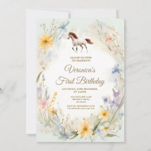 Convites Cavalo de Flor Selvagem Primeiro Aniversário Cowgi