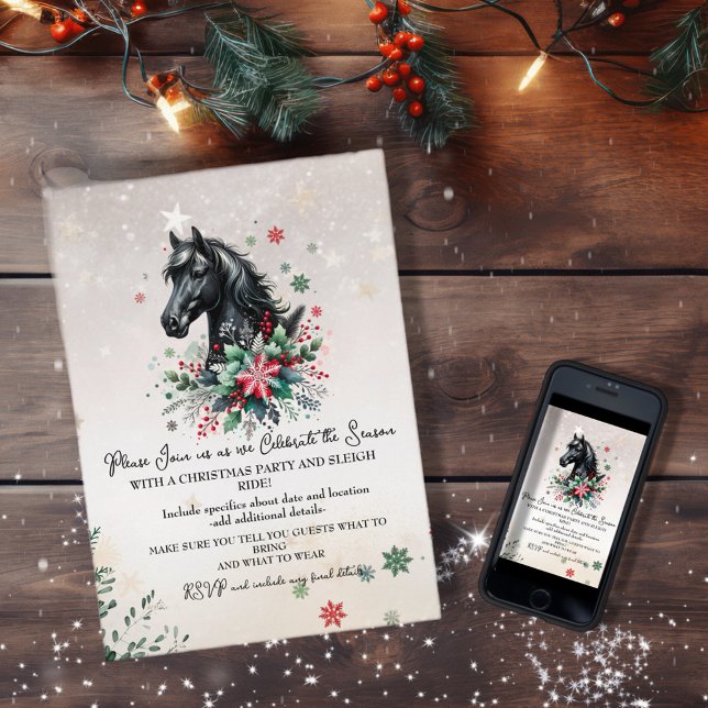 Convites Cavalo de inverno de Natal com flores (Enjoy this Festive Christmas design! Customize with your favorite holiday event or greeting. )
