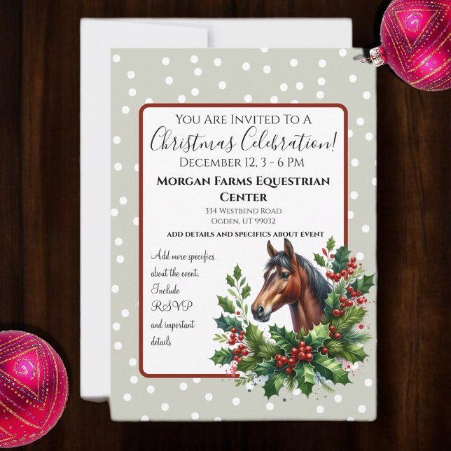 Convites Cavalo de Natal Com Verde (Enjoy this Festive Christmas design! Customize with your favorite holiday event or greeting. )