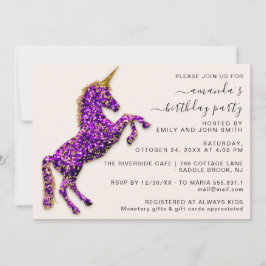 Convites Cavalo de Unicórnio Dourado Violeta Roxo