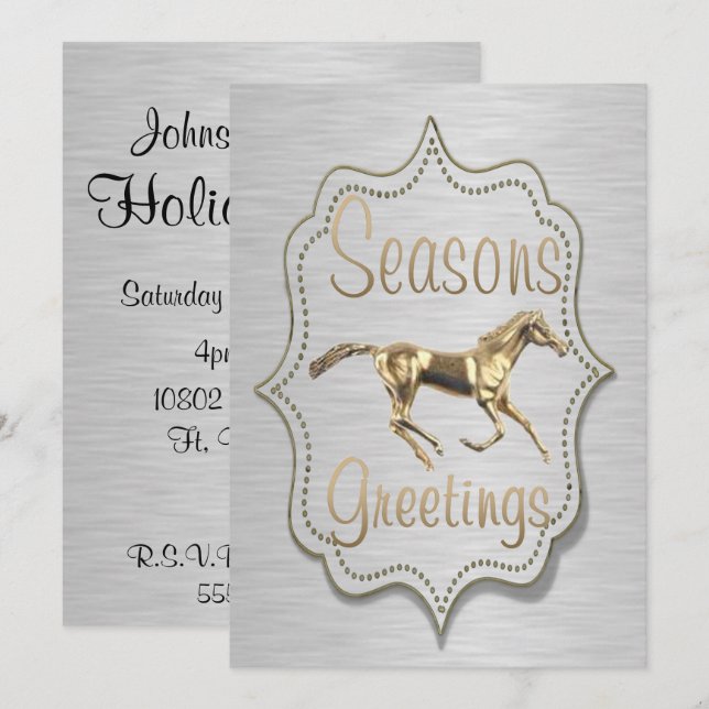 Convites Cavalo Dourado no Feriado Ocidental Prateado (Frente/Verso)