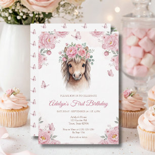 Convites Cavalo Floral Rosa Fofo de Aniversário