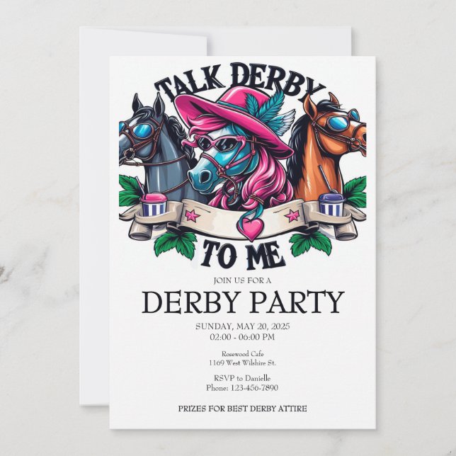 Convites Cavalo Glamoroso Fala Derby To Me Party (Frente)