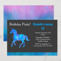 Cavalo legal com Aquarelas Azuis e Púrpuras Aniver