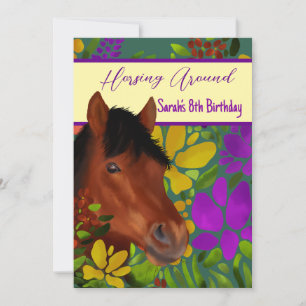 Convites Cavalo Marrom Do Lover Da Flor Em Torno Do Cavalo