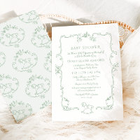 Cavalo mecedor Toile de Jouy Verde Sage Chá de Beb