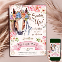Cavalo Menina de 1º Aniversário Rosa Floral Cowgir