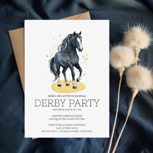 Convites Cavalo Preto Mágico Brilho Dourado Kentucky Derby 