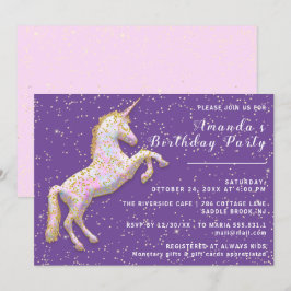 Convites Cavalo Rosa Dourado do Unicórnio Confetti Roxo
