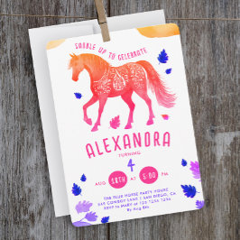 Convites Cavalo Rosa Roxo Derbi Pônei Aquarela Fofo