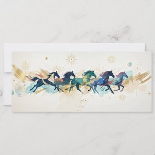 Convites Cavalos a Correr Aquarela Dourado Arte Abstrata