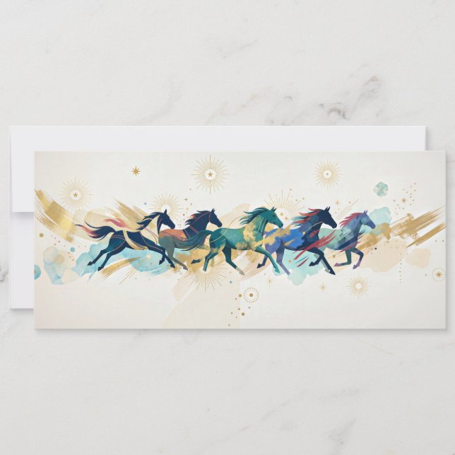 Convites Cavalos a Correr Aquarela Dourado Arte Abstrata (Frente)