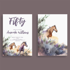 Convites Cavalos de Aquarela Púrpura Sábio 50º Aniversário