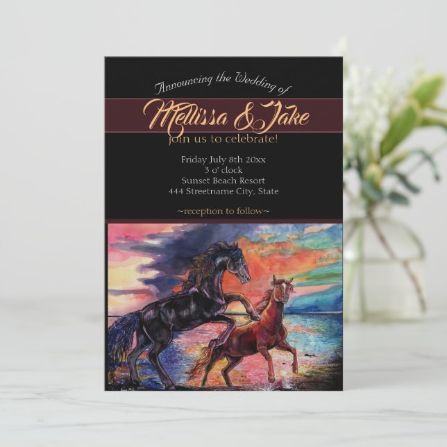 Convites Cavalos de aquarela romântica de céu infinito (Em pé/Frente)