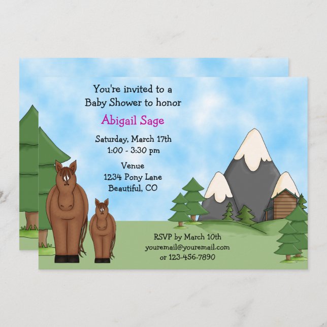 Convites Cavalos e Montanhas Bonitos Chá de fraldas de Rapa (Frente/Verso)