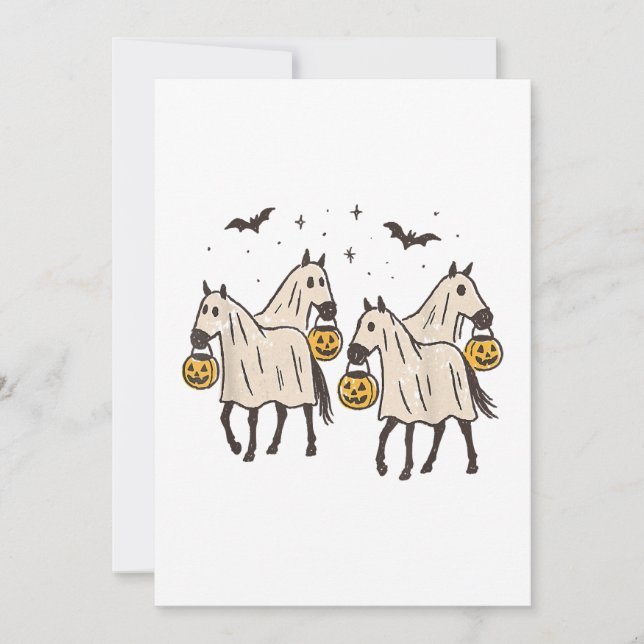 Convites Cavalos Fantasmas Fofos no Halloween Doces ou Trav (Frente)