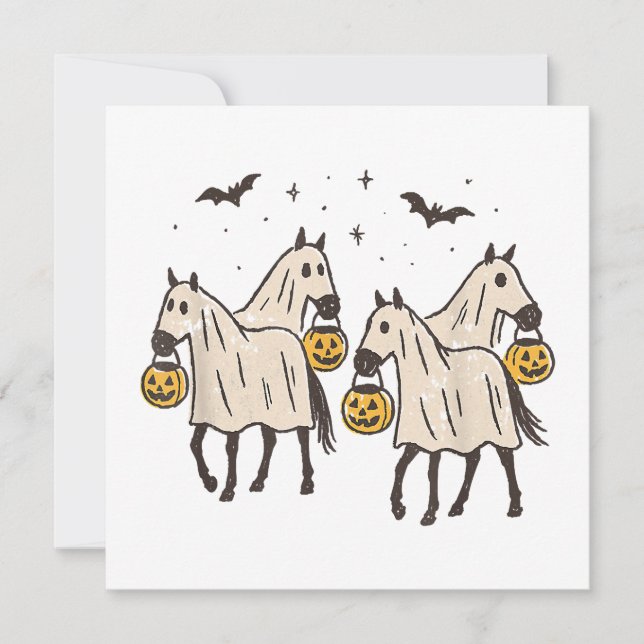 Convites Cavalos Fantasmas Fofos no Halloween Doces ou Trav (Frente)