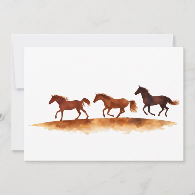 Convites Cavalos Galopando na Planície de Aquarela (Frente)
