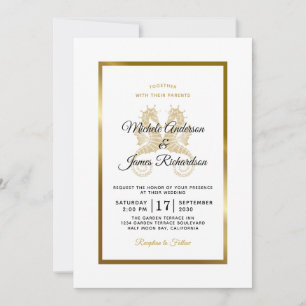 Convites Cavalos-Marinhos Dourados Elegantes Casamento Trop