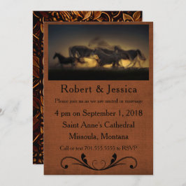 Convites Cavalos Selvagens Correndo e Fundo Castanho Ociden