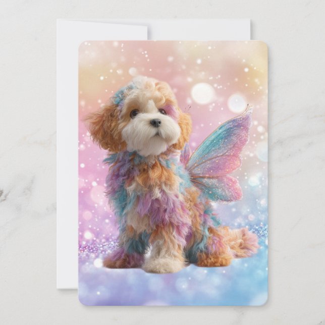 Convites Cavapoo Cavoodle Angel Fairy Birthday (Frente)